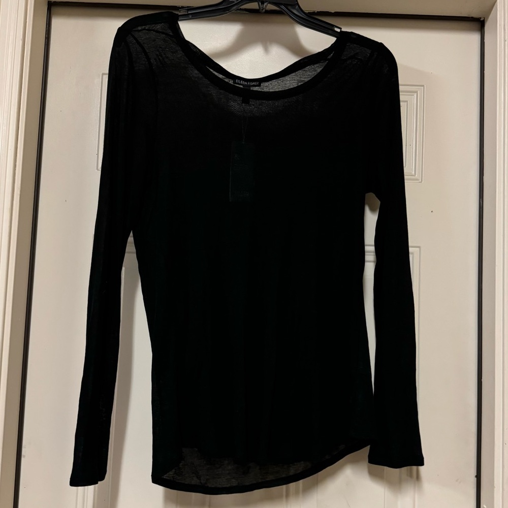 Eileen Fisher Sheer round neck long sleeve tee